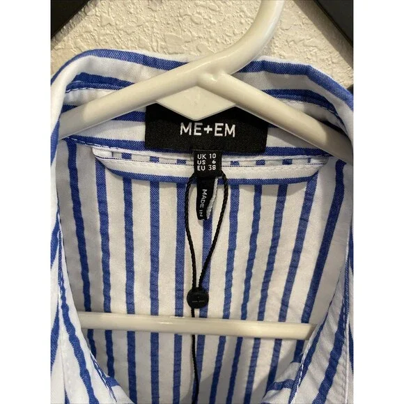 Me+Em Italian Seersucker Stripe Maxi Shirt Dress Italian Cotton Blend Size 6 - Picture 4 of 9